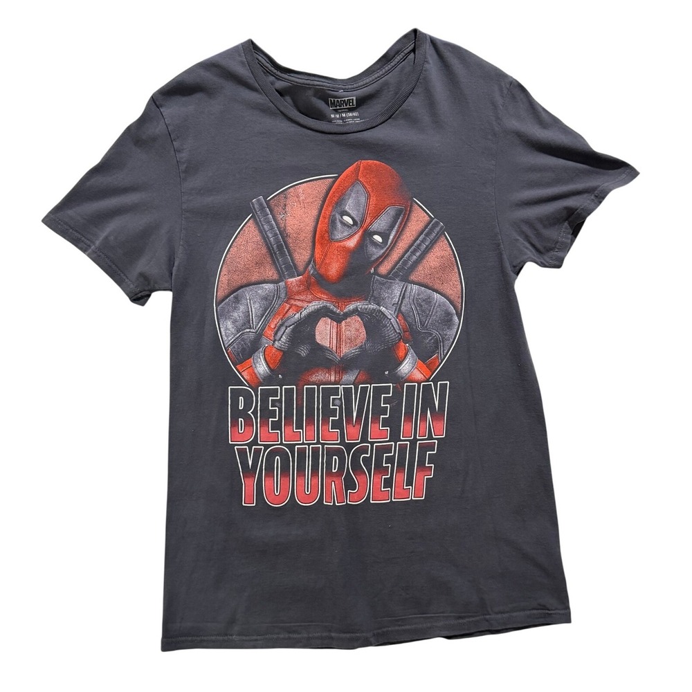 Marvel Deadpool‎ "Believe In Yourself" Graphic Tee Gray Medium